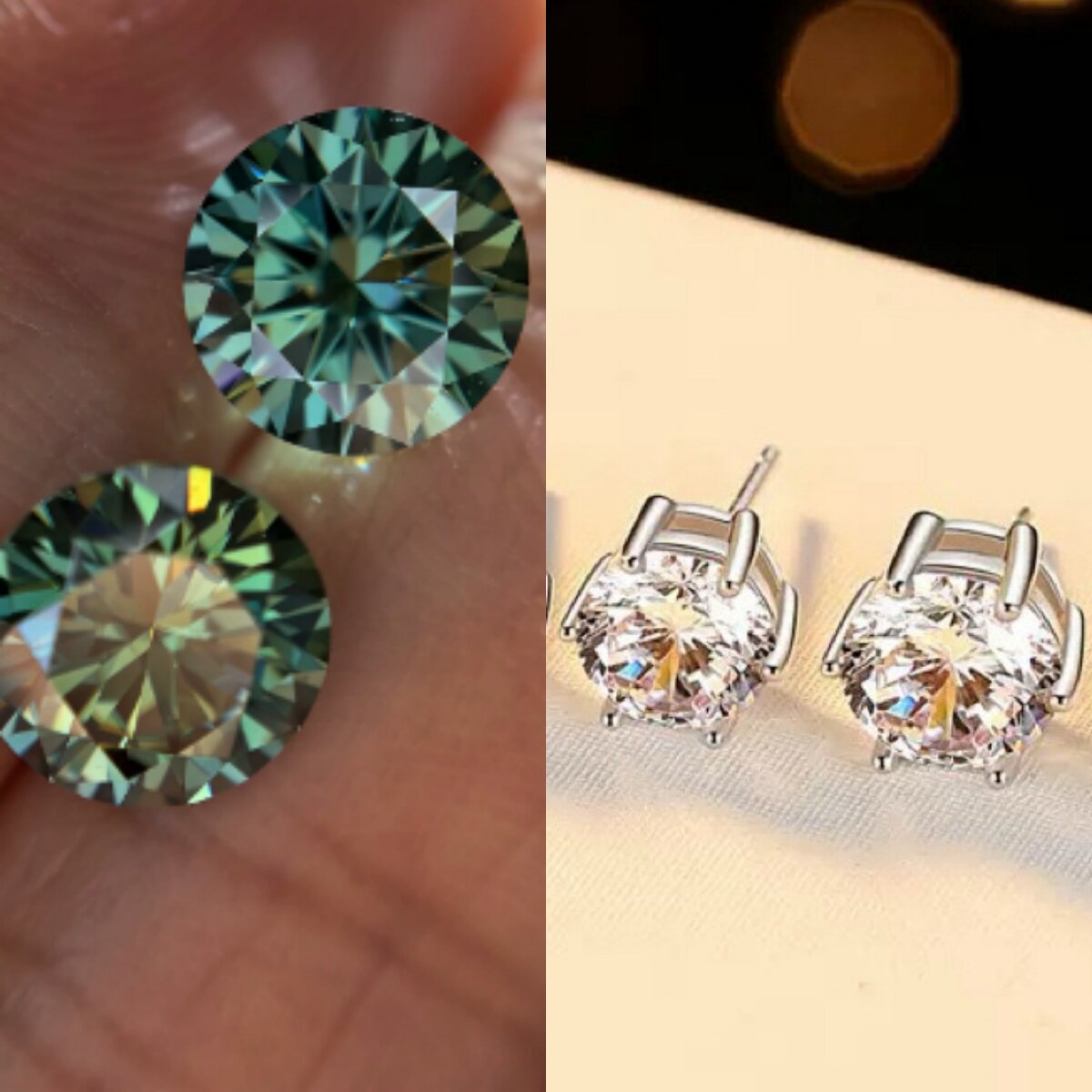圆形绿色9mm3克拉莫桑银耳钉定制镶嵌 赠GRA证书