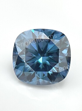 100%莫桑钻宝蓝色裸石肥正方莫桑枕形 过钻笔有腰码首饰戒指主石