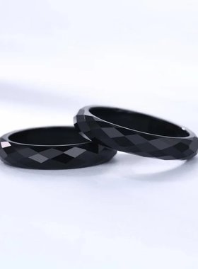 新款莫桑石刻面戒指 黑色 菱形简约百搭时尚戒指 订婚结婚戒指