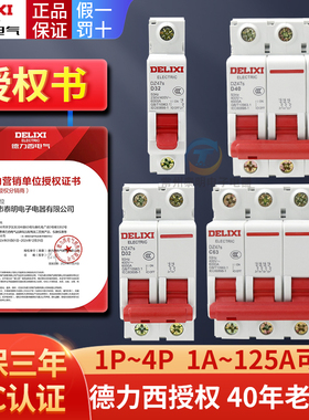 德力西空气开关2p家用dz47s32a63a空开关断路器三相3p4p空开电闸