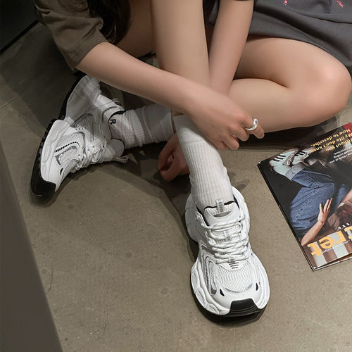 小怪兽老爹鞋女秋季新款女款白色厚底轻便增高运动鞋流行百搭鞋子