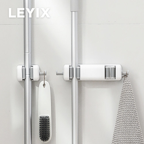 LEYIX 免打孔壁挂拖把夹强力无痕挂钩拖把固定抹布浴室收纳