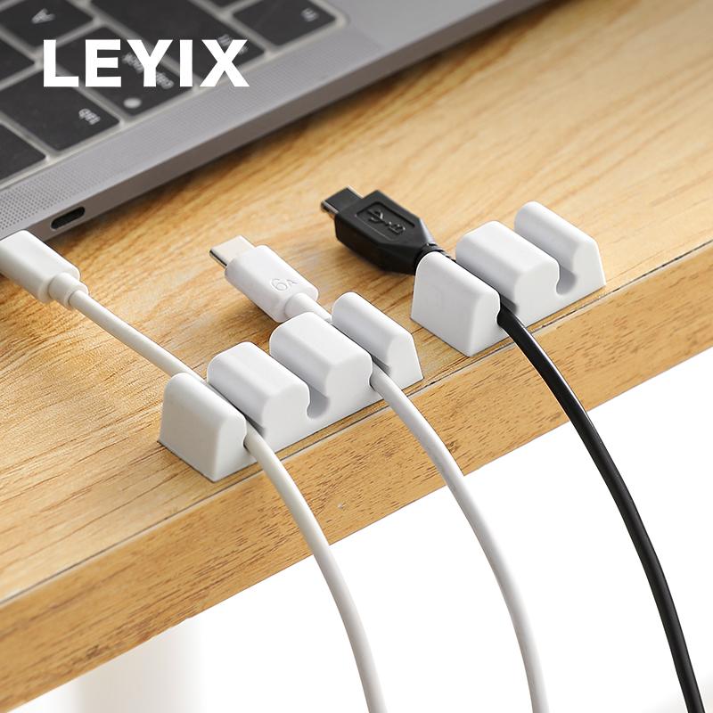 LEYIX0209三位电线固定器理线器数据线收纳办公桌面墙壁集线器