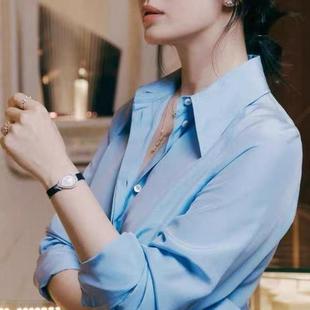 宋慧乔同款明星秋冬休闲宽松长袖真丝弹力缎法式设计感小众衬衫女