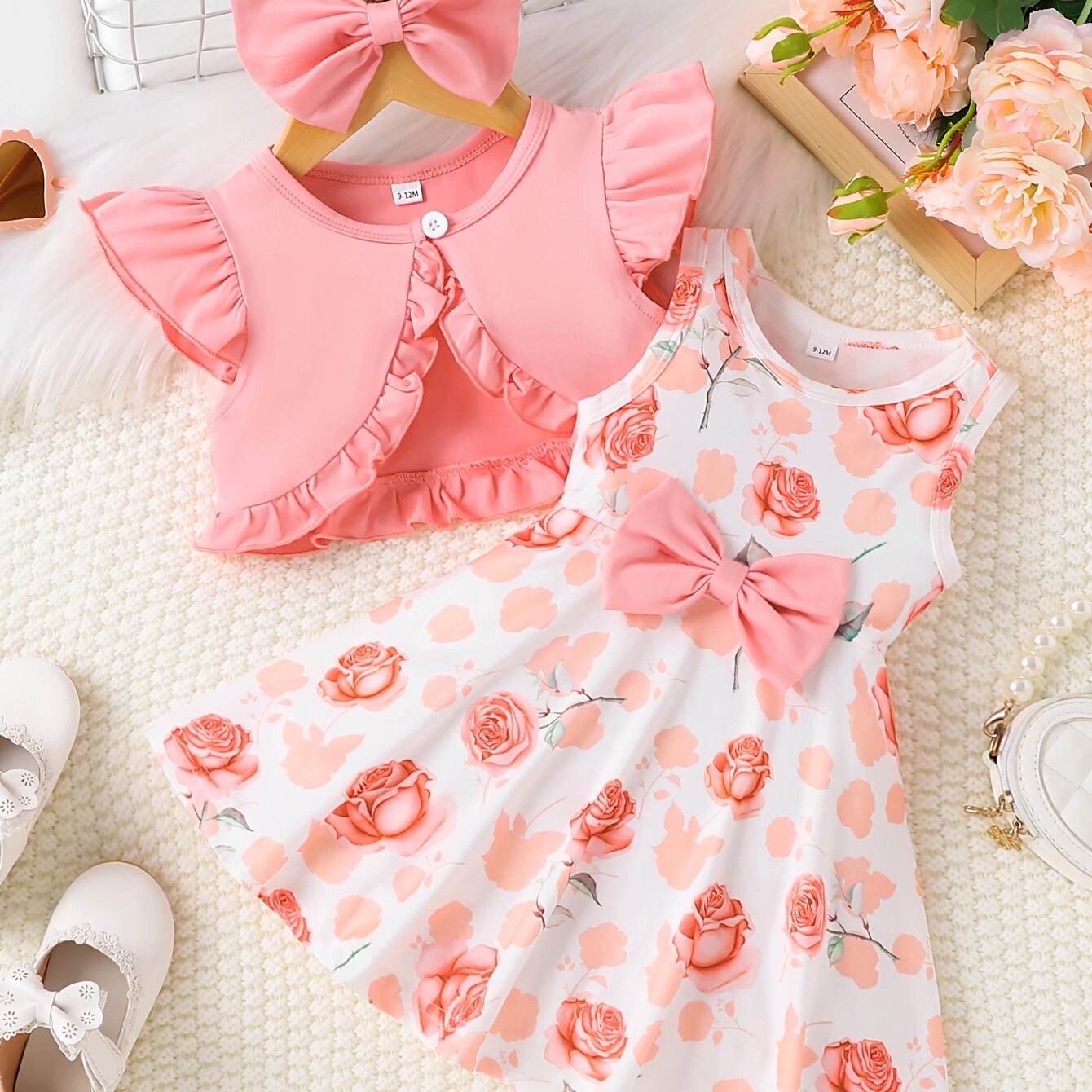 外贸INS婴幼小童女宝宝夏季款无袖收腰印花连衣裙花边小外套发饰,童装/婴儿装/亲子装,连衣裙,淘宝优惠券,粉丝福利购,淘宝优惠卷