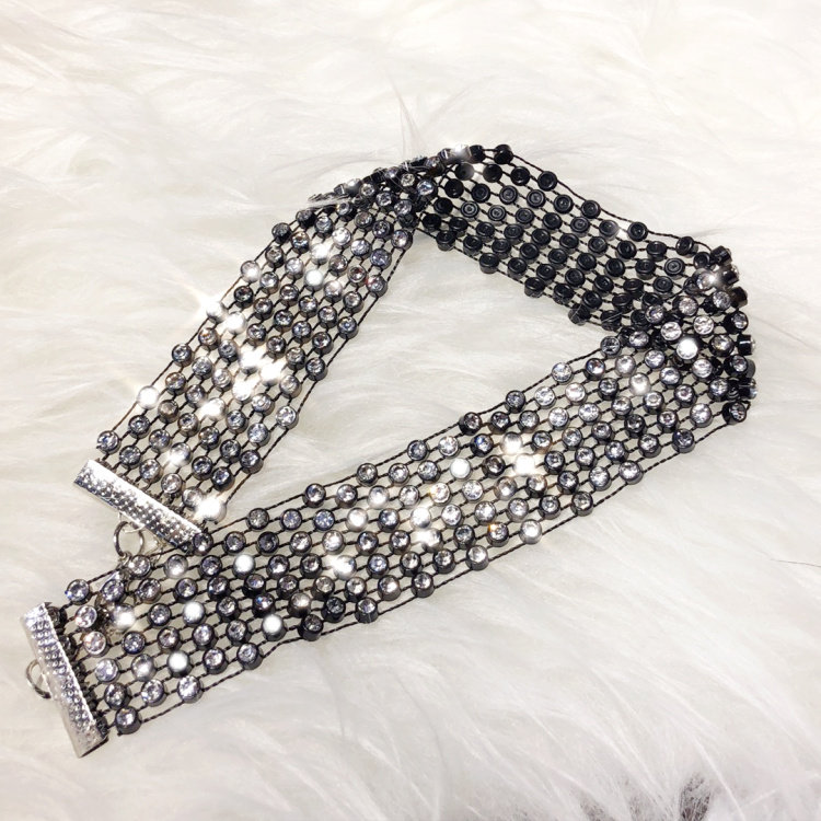 chic女神超闪奢华水钻网状绑带项链锁骨链时尚百搭装饰领带潮