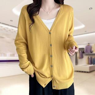 女装 开衫 年轻胖妈妈200斤上衣春秋薄款 针织衫 毛衣V领长袖 中年大码