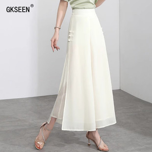 气质国风宽松显瘦垂感开叉九分裙裤 雪纺阔腿裤 新款 女薄款 2025夏季