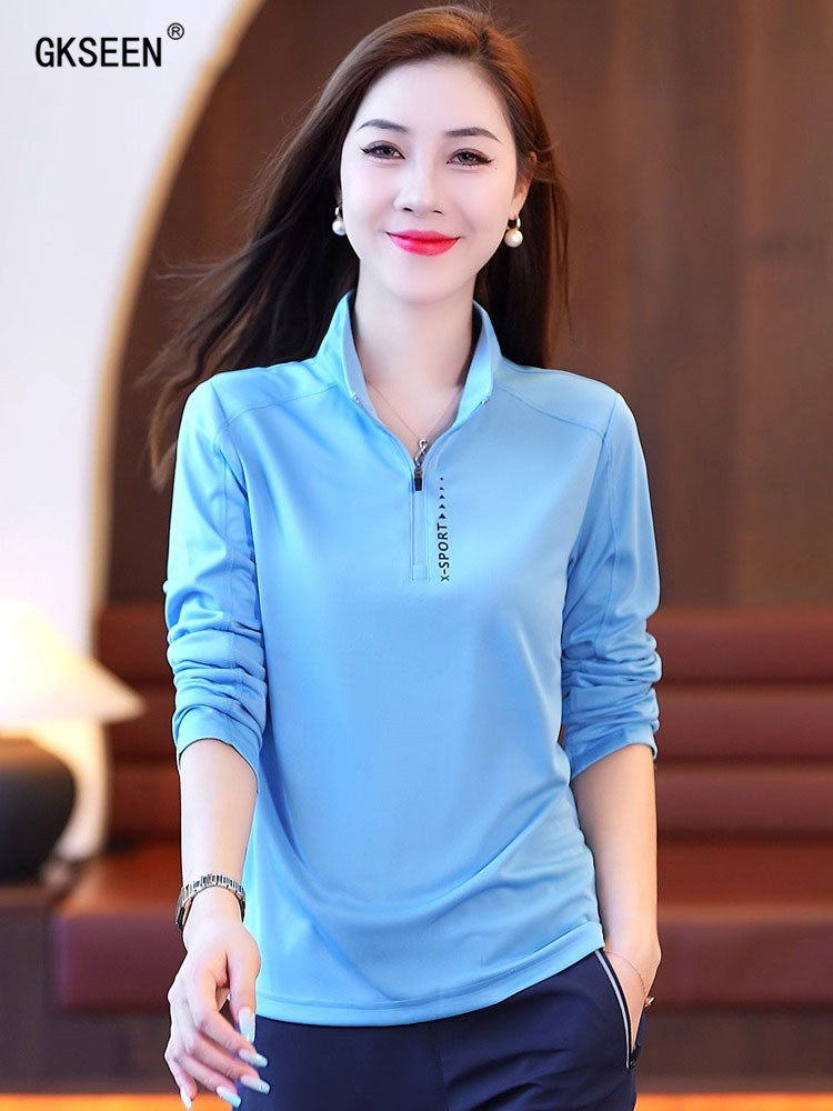 长袖T恤女2025秋季新款时尚户外休闲百搭显瘦外穿运动立领速干衣