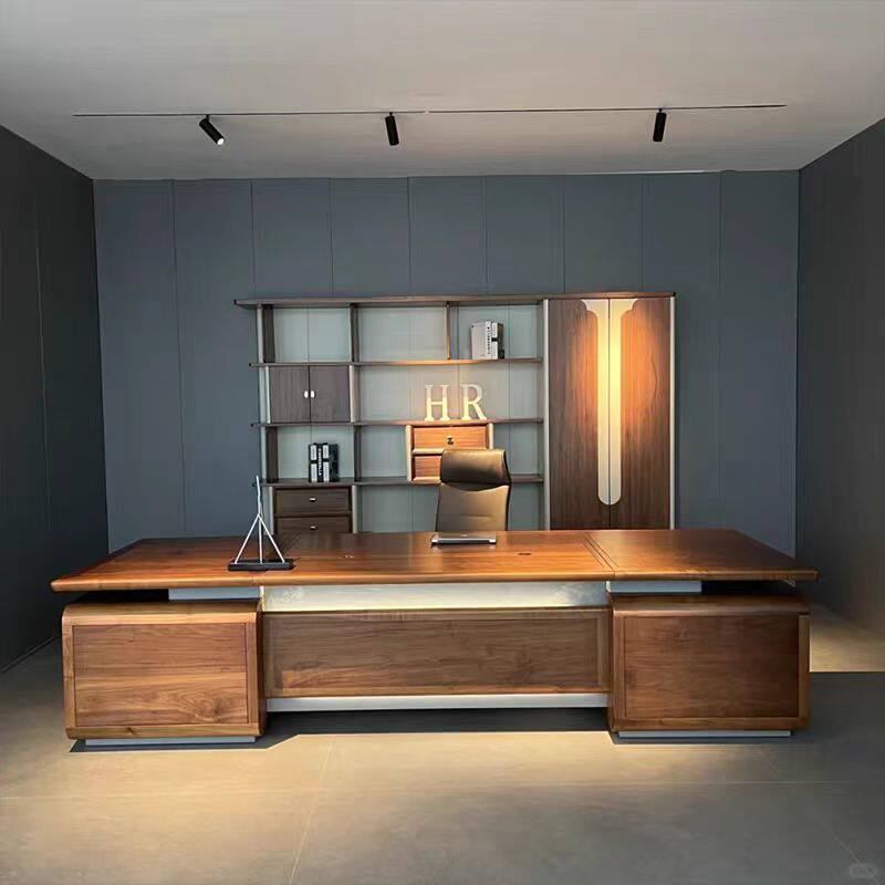 新中式办公桌老板桌书柜组合高档实木大班台董事长总裁办公室家具