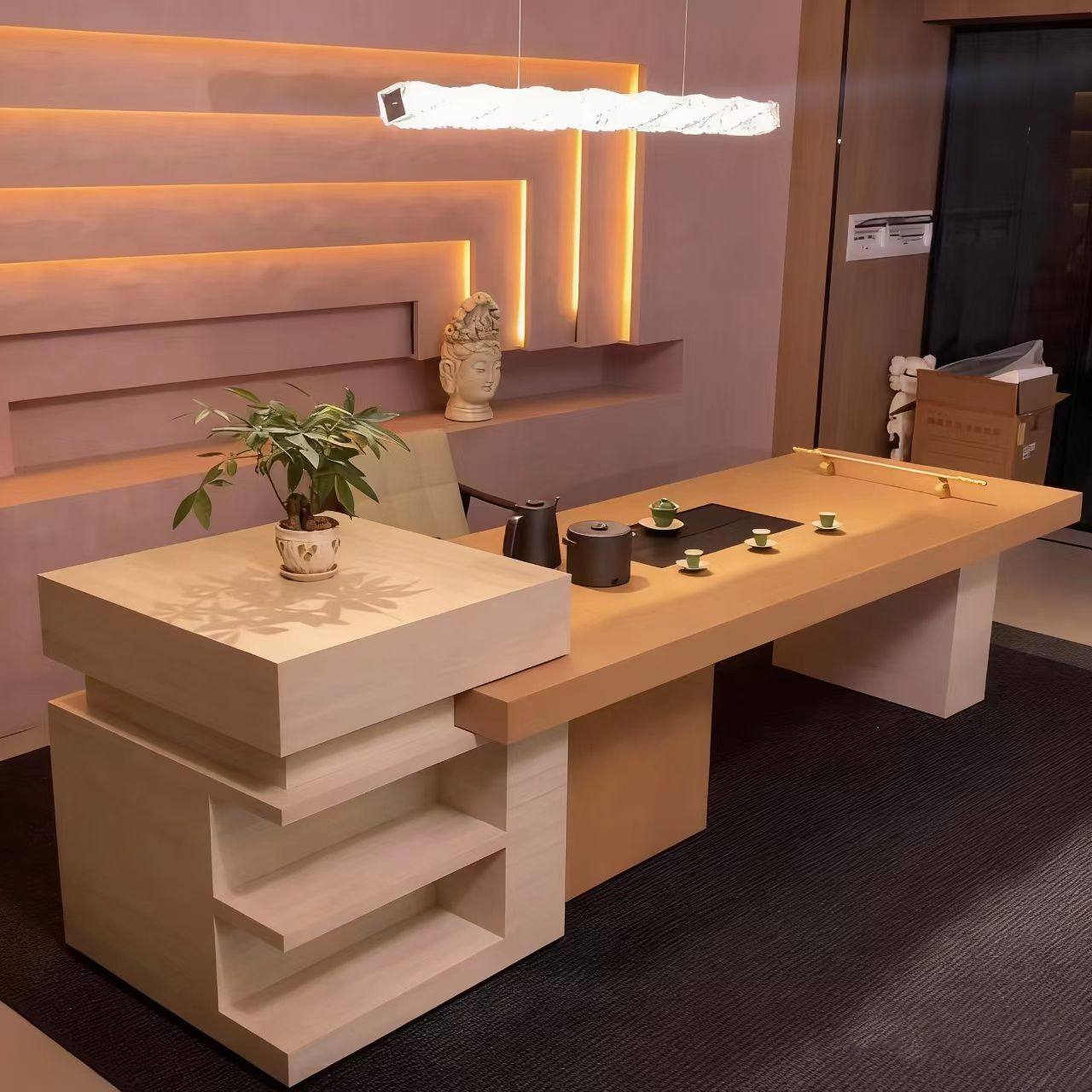 新中式轻奢高级感白蜡木岩板简约家用茶桌茶馆茶室茶台桌椅组合,住宅家具,家用茶台/茶桌,淘宝优惠券,粉丝福利购,淘宝优惠卷