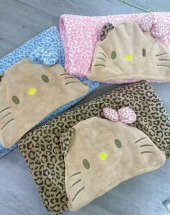 2025双利新品 豹纹猫咪系列斗篷浴巾可爱款 珊瑚绒比纯棉吸水