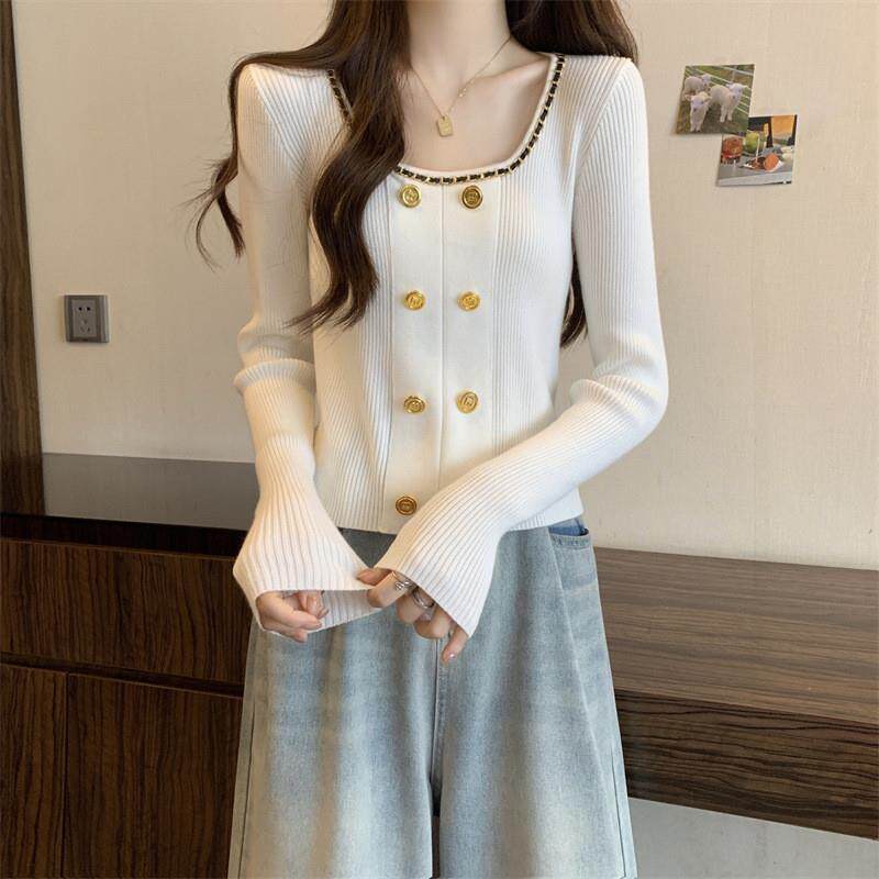 法式名媛小香风针织衫女秋冬甜美气质修身显瘦高级感内搭打底上衣