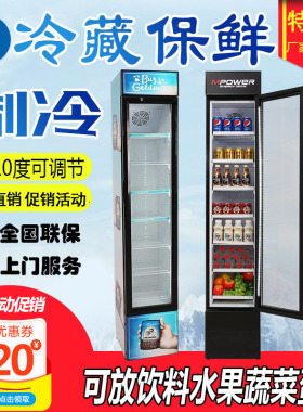 商用冷藏保鲜柜105L立式超薄窄茶叶啤酒饮料展示柜家用迷你小冰箱