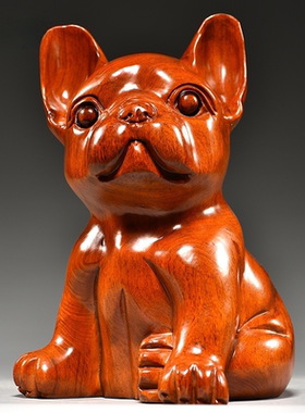 花梨木雕狗摆件木质十二生肖狗家居客厅办公室摆设装饰红木工艺品