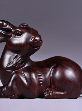 黑檀木雕刻羊摆件三合十二生肖木羊工艺品家居客厅属羊装饰品送礼