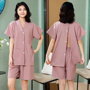 高端艾灸服女纯棉前后开衫背开扣中医理疗推拿按摩专用衣服熏蒸服