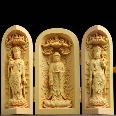 黄杨木雕刻随身佛龛千手观音菩萨