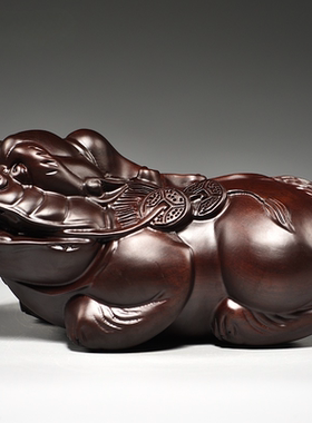 黑檀木雕刻貔貅摆件一对家居客厅摆设摆件装饰工艺品开业新居送礼