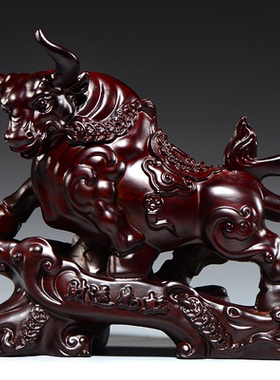 黑檀木雕刻牛摆件运势如虹生肖木牛办公桌面装饰摆设店铺开业送礼