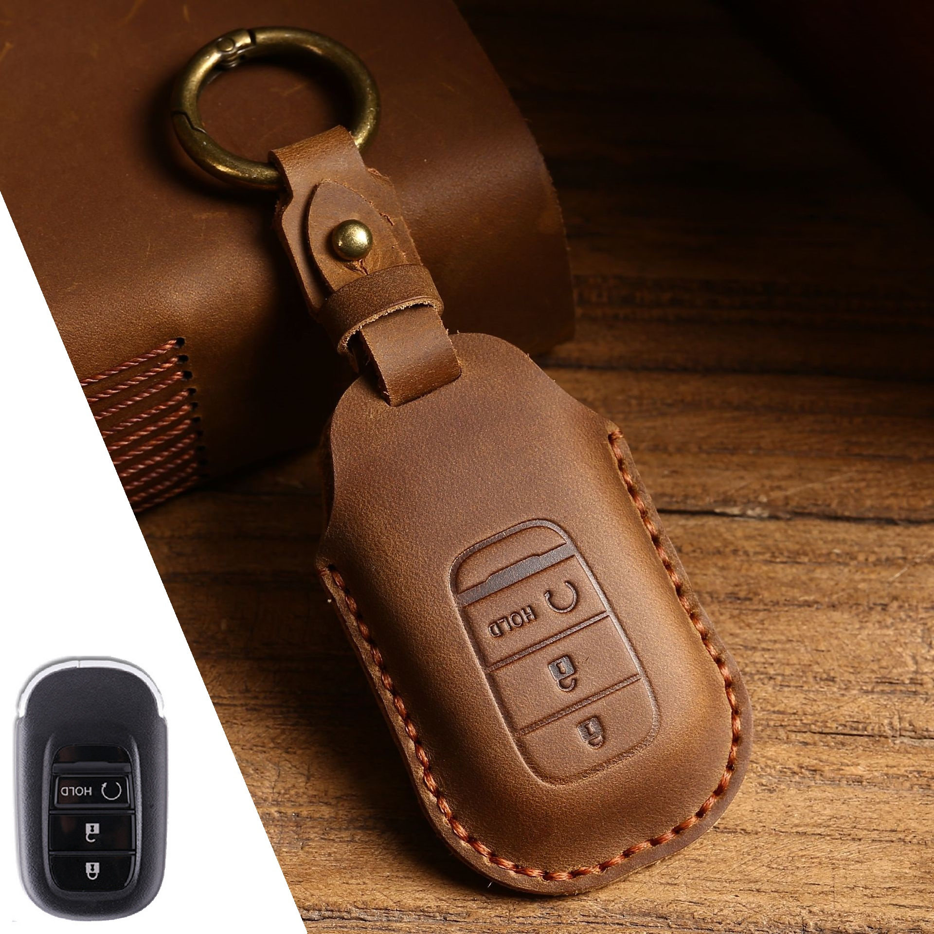 适用于雅阁11代思域英仕派CRV型格HRV冠道皓影真皮钥匙套钥匙包扣