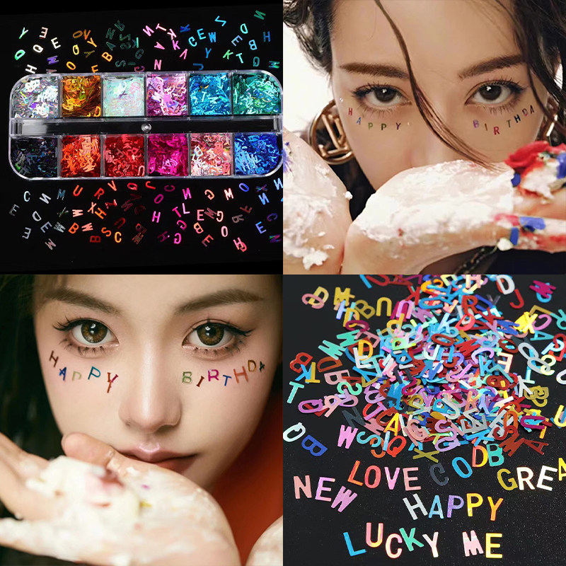 迪丽热巴同款字母亮片生日妆容圣诞节妆影楼自拍写真创意妆舞台妆