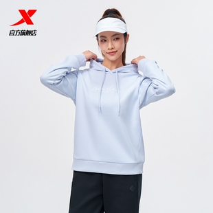 特步连帽套头卫衣女款2025新款简约加绒潮流长袖上衣975428930028