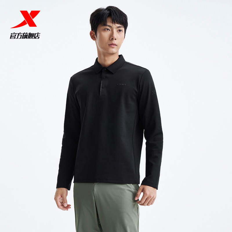 特步长袖POLO衫男款2025秋季新款内搭健身跑步运动服9753