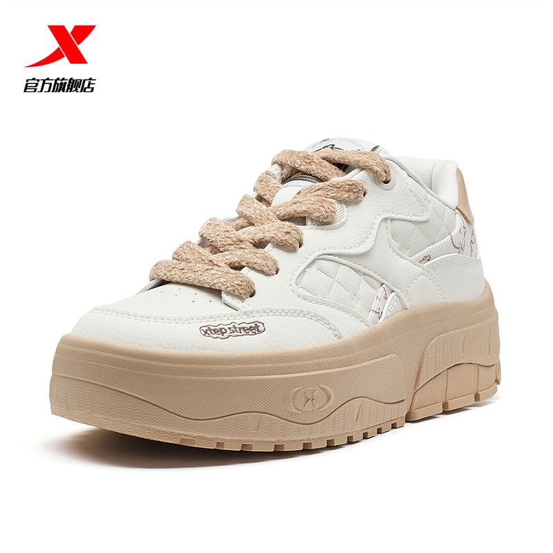 特步官方正品新款特价女板鞋松饼鞋厚底舒适增高女鞋976418310049