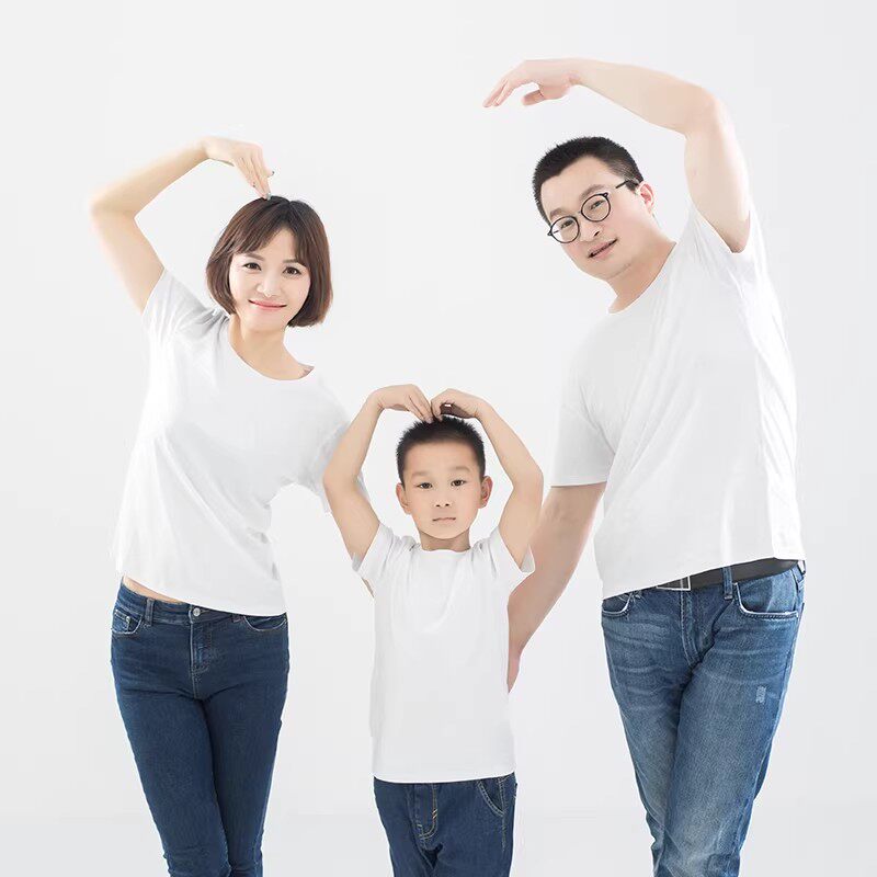 双面丝光棉圆领短袖白色T恤女2026新款纯色情侣装亲子装宽松显瘦