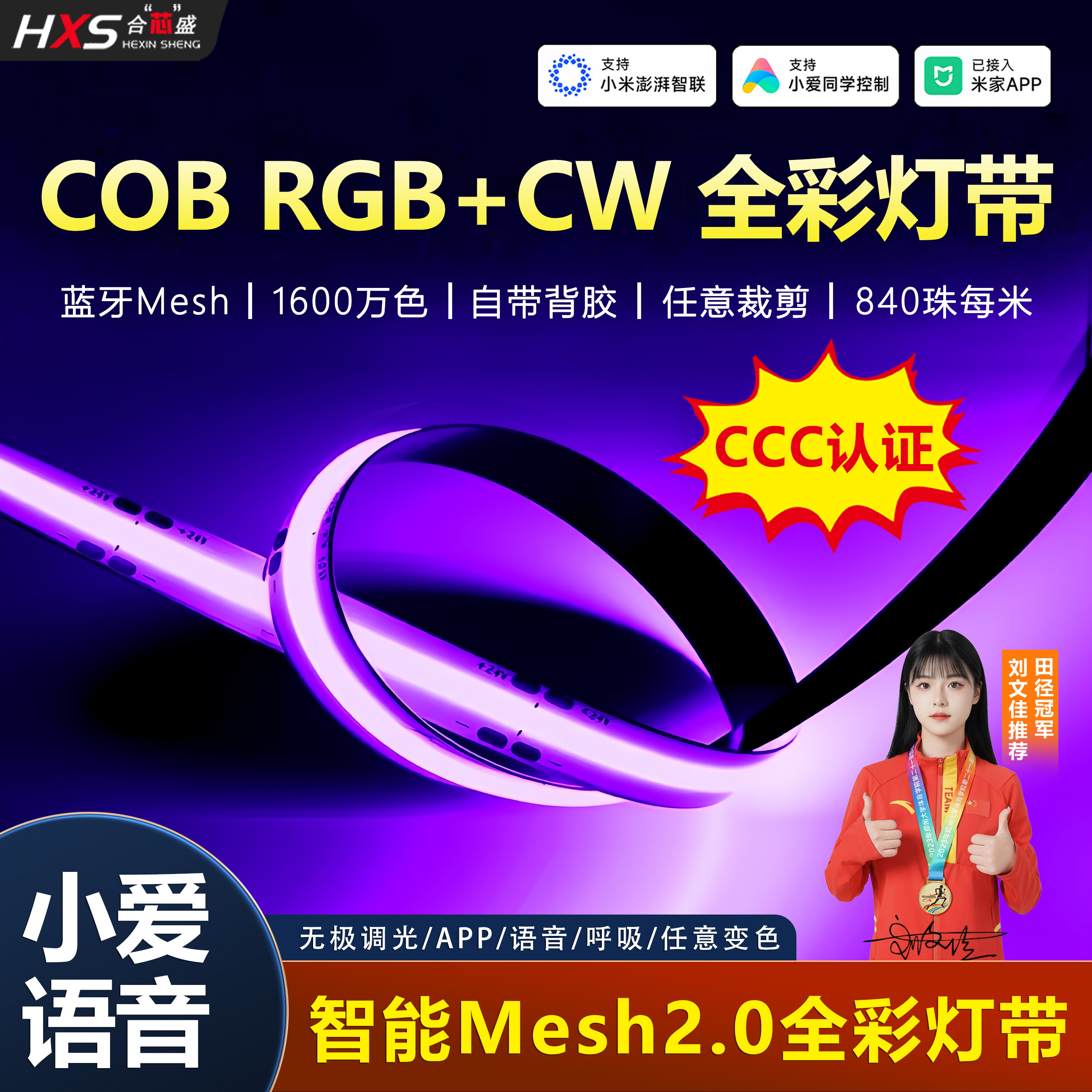全光谱RGBCW智能灯带七彩＋白暖