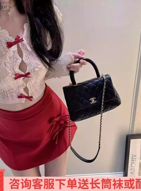 韩式性感辣妹V领镂空蝴蝶结开衫修身显瘦上衣红色高腰短裙套装秋