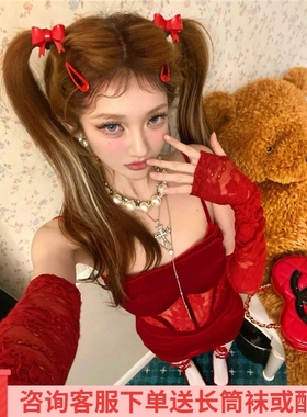 秋冬新款圣诞新年氛围感性感辣妹风高级感修身蕾丝拼接短裙