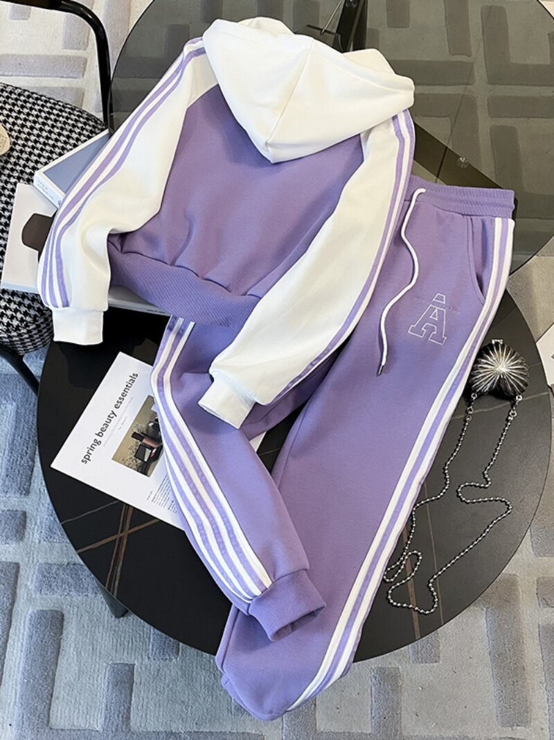 XIAOXIANGFENG 패션 정장 여성 2024 봄 가을 새로운 스타일 연령 감소 후드 티셔츠와 바지 캐주얼 투피스 슈트