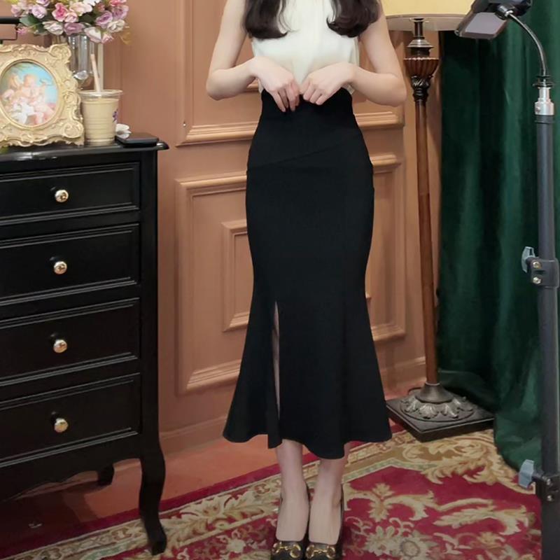 鱼尾裙半身裙女春夏季2025新款小个子弹力高腰紧身性感黑色包臀裙