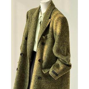 油画绿短款西装羊毛羊绒大衣女2025秋冬新款高级感小个子毛呢外套