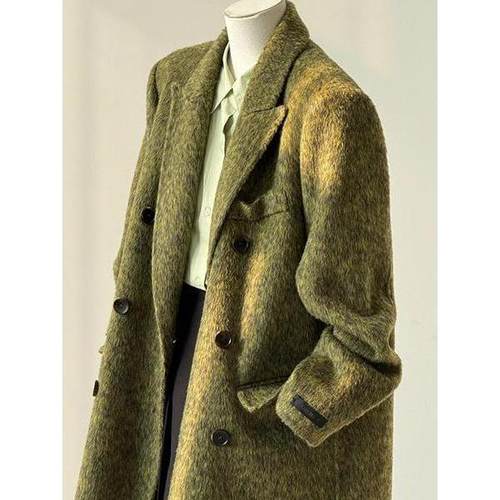 油画绿短款西装羊毛羊绒大衣女2025秋冬新款高级感小个子毛呢外套