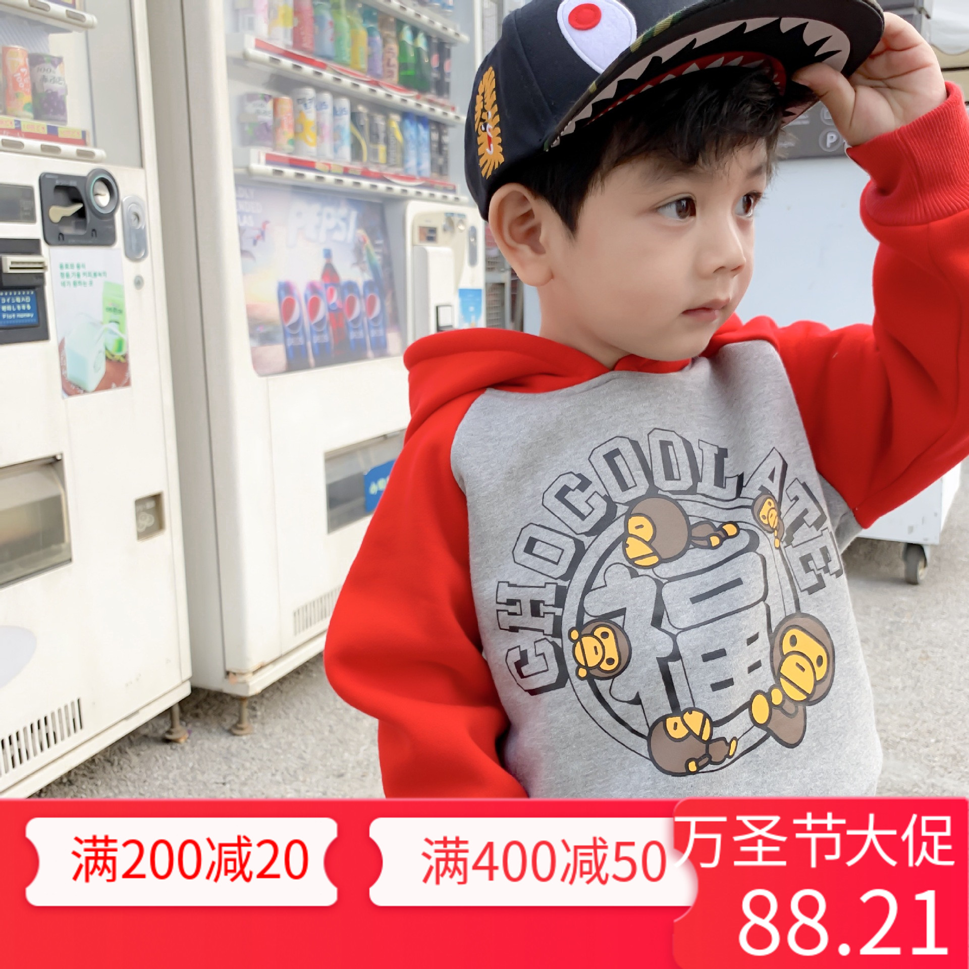 儿童冬装新款日系潮牌童装男女童宝宝猿猴过年服连帽加绒套头卫衣|msdalam kategori Kanak-kanak/Bayi/Keluarga dipasang, sweater/Fleece - dari Buy2taobao.com untuk memberikan perkhidmatan ejen Taobao profesional membeli