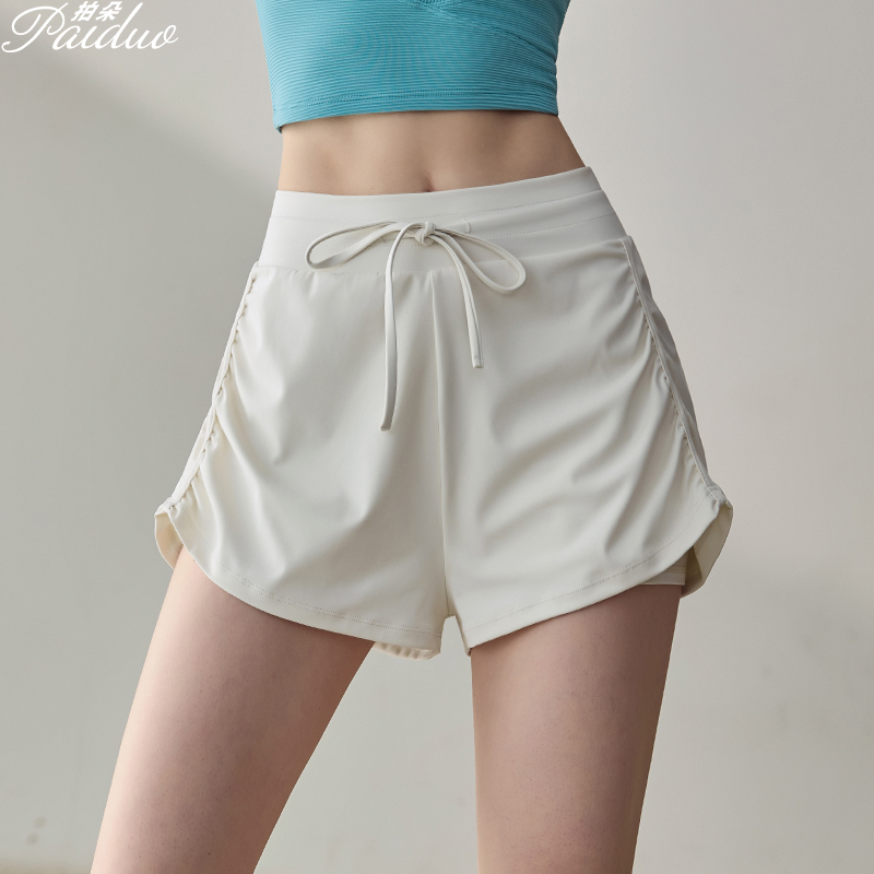 拍朵短裤假两件放走光高腰抽绳