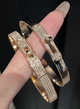 玫瑰金新款满钻kelly满天星手镯女小众轻奢感h手环送女友生日礼物