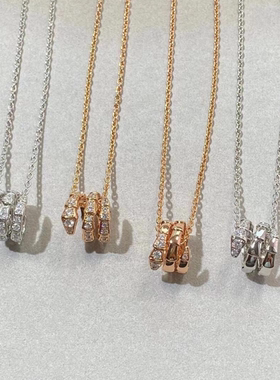 灵蛇蛇形项链女玫瑰金光面三圈蛇头蛇骨锁骨链满钻吊坠头尾钻轻奢