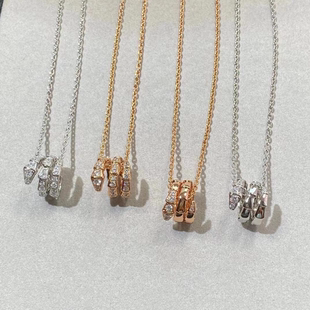 灵蛇蛇形项链女玫瑰金光面三圈蛇头蛇骨锁骨链满钻吊坠头尾钻轻奢