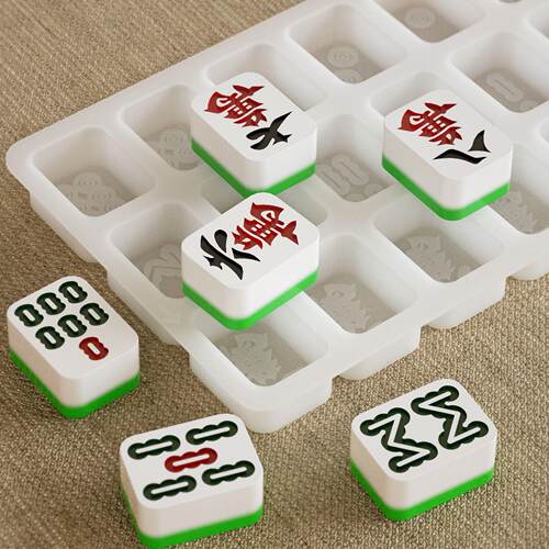 新款带花牌diy滴胶麻将硅胶模具