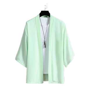 改良汉服男款披风防晒道袍新中式国风唐装七分短袖t恤开衫外套男