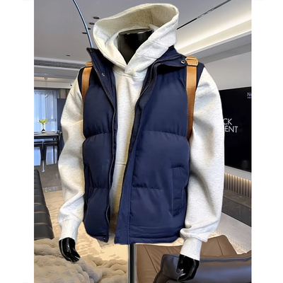 藏青色棉马甲外套男款冬季外穿无袖棉服美式高街加厚叠穿棉坎肩