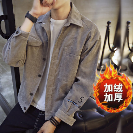 男士灯芯绒保暖衬衫加绒加厚秋冬新款休闲多口袋宽松大码衬衣外套