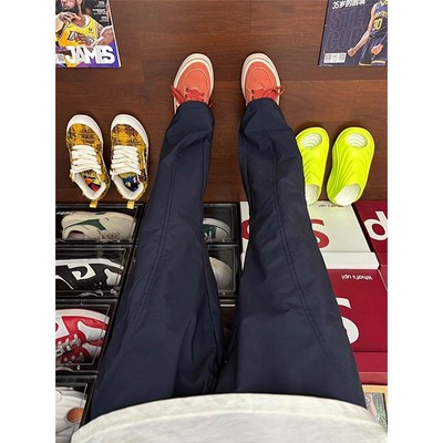 藏青色尼龙速干冲锋裤男秋季美式vibe潮牌工装弯刀裤子斜切休闲裤