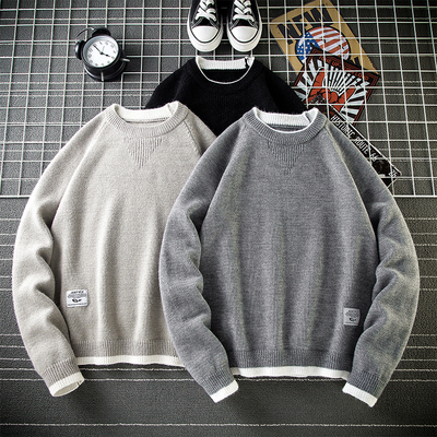 圆领毛衣男秋冬季加绒加厚休闲内搭毛线衣大码纯色软糯打底针织衫