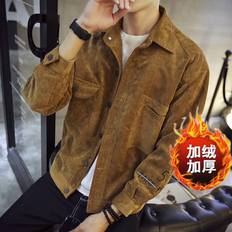 加绒加厚棉服羊羔绒外套男士2022新款灯芯绒棉衣棉服冬季男装条绒