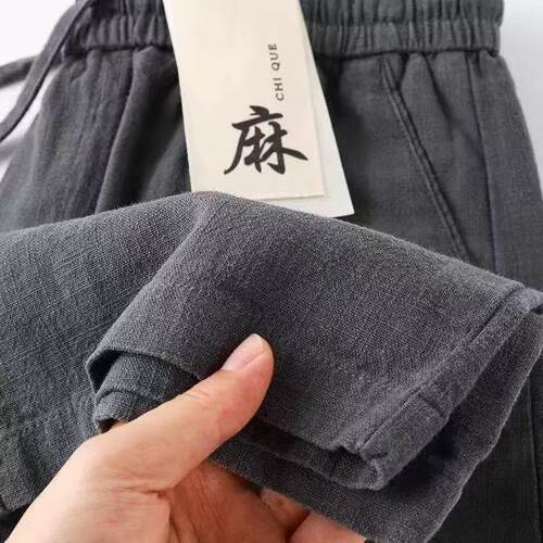 进口100%纯棉裤男夏季薄款高端商务直筒麻料长裤免烫休闲裤透气